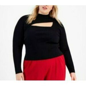 Bar III Black Stretch Ribbed Plus Size 4X Chest Cutout Long Sleeve Sweater NEW